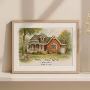 Alternative view of "Charming Watercolor Custom Home Portrait of The Porters at 235 Sycamore Lane – Perfect Gift for Any Occasion!"