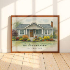 Alternative view of "Hand-Painted Watercolor Print of Your Dream Home - Customizable 'Home Sweet Home' Decor"