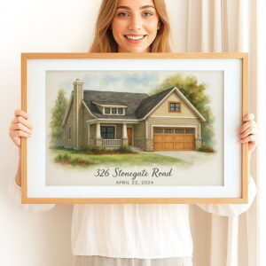 Alternative view of "Custom Watercolor Family Home Portrait - The Clark Family at 452 Cedar Lane"