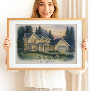 Alternative view of Custom Watercolor House Portrait for Families - Personalized Art Print of Your Home - Ideal Gift for New Homeowners