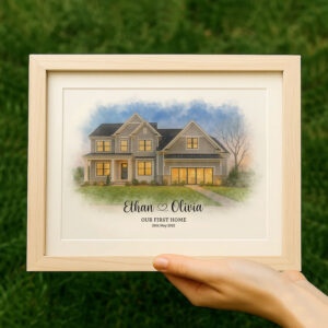Alternative view of "Personalized Watercolor Portrait of Your First Home - Custom Art for Justin & Sarah, February 2024"