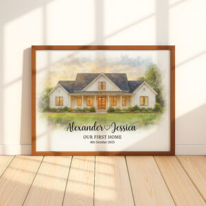 Alternative view of "Personalized Watercolor House Portrait - The Harrison Family at 853 Riverwood Lane, Custom Art for Home Decor"