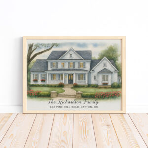 Alternative view of Custom Watercolor Family Home Portrait | Personalized Art of Your House with Family Name | Perfect Gift for Homeowners