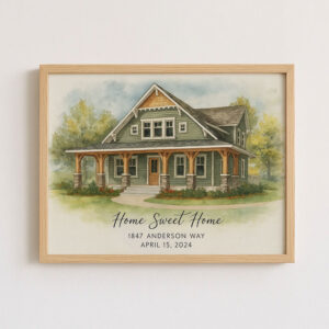Alternative view of Personalized Watercolor House Portrait for James & Heather at 514 Sunset Lane | Unique Home Decor Gift