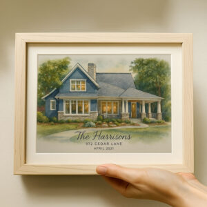 Alternative view of Custom Watercolor Home Portrait for Families | Personalized Artwork of Your Dream House at 710 Maple Lane
