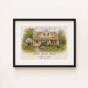 Alternative view of "Personalized Watercolor Family Home Portrait - Custom Housewarming Gift for New Homeowners"