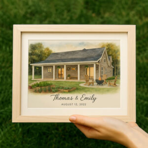 Alternative view of "Charming Watercolor Home Sweet Home Print – Personalized House Portrait with Address, Perfect for New Homeowners"