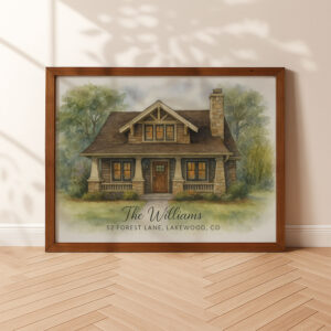 Alternative view of "Personalized Watercolor Home Portrait - The Andersons at 327 Hillside Lane, Asheville, NC"