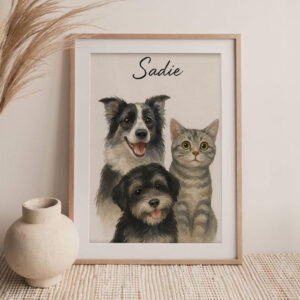 Alternative view of "Personalized Watercolor Pet Portrait of Max the Dog and Oliver the Cat - Perfect for Animal Lovers"