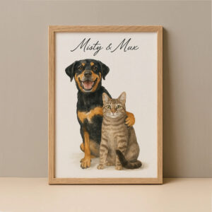 Alternative view of Personalized Watercolor Pet Portrait: Adorable Dog and Cat Artwork Featuring Your Fur Friend Oliver