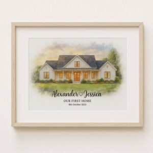 Alternative view of "Personalized First Home Watercolor Print for Couples – Custom Art for Justin & Sarah, Heartfelt Gift Idea"