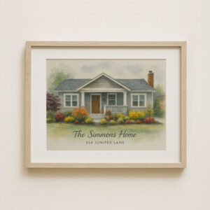 Alternative view of "Custom Watercolor House Portrait for Families – The Harrisons, Celebrating Home and Family Since April 10, 2022"