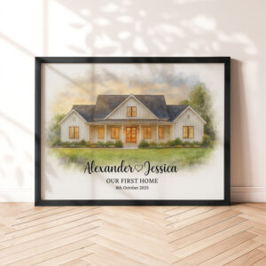 Alternative view of "Custom Watercolor House Portrait for Couples | Personalized Art for Christopher & Emily | September 12, 2023"