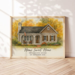 Alternative view of "Personalized Watercolor Home Portrait for Couples - Custom Art Gift for Thomas & Emily, August 12, 2022"