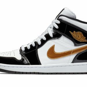 Air Jordan 1 Mid Se Black Gold Patent Leather