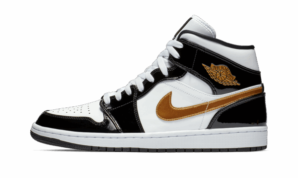 Air Jordan 1 Mid Se Black Gold Patent Leather