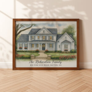 Beautiful Personalized Watercolor Home Portrait For The Richardson Family Unique Gift For Any Occasion