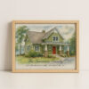 Custom Watercolor Family Home Portrait Personalized Art Of Your House With Family Name Perfect Gift For Homeowners