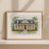 Custom Watercolor Family Home Portrait The Clark Family At 452 Cedar Lane