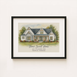 Custom Watercolor Home Portrait Personalized Housewarming Art Home Sweet Home Gift For New Homeowners In Franklin Tennessee