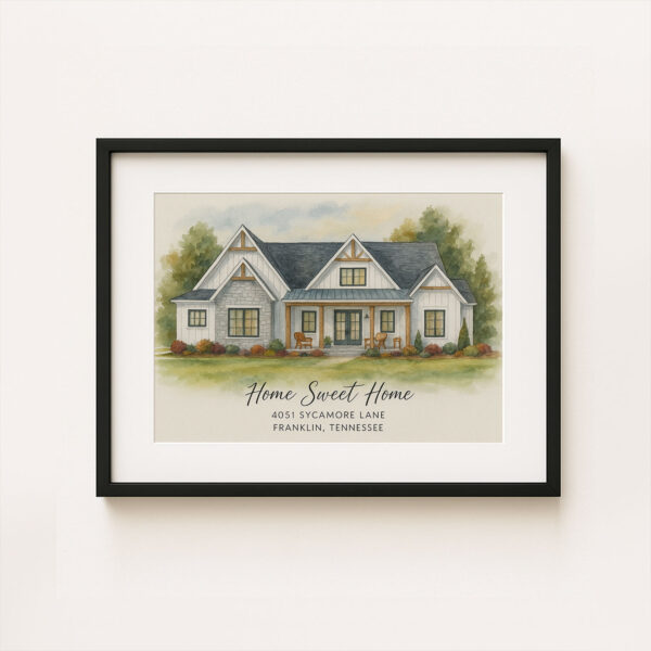 Custom Watercolor Home Portrait Personalized Housewarming Art Home Sweet Home Gift For New Homeowners In Franklin Tennessee