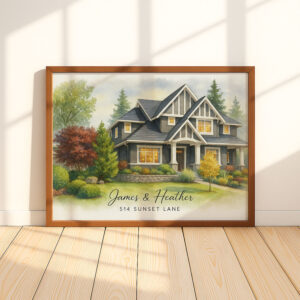 Custom Watercolor Home Portrait With Personalized Name Address Unique Gift For New Homeowners Or Housewarming Decor