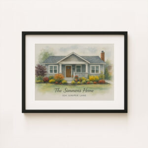 Custom Watercolor House Portrait The Simmons Home At 534 Juniper Lane Unique Wall Art For Home Decor