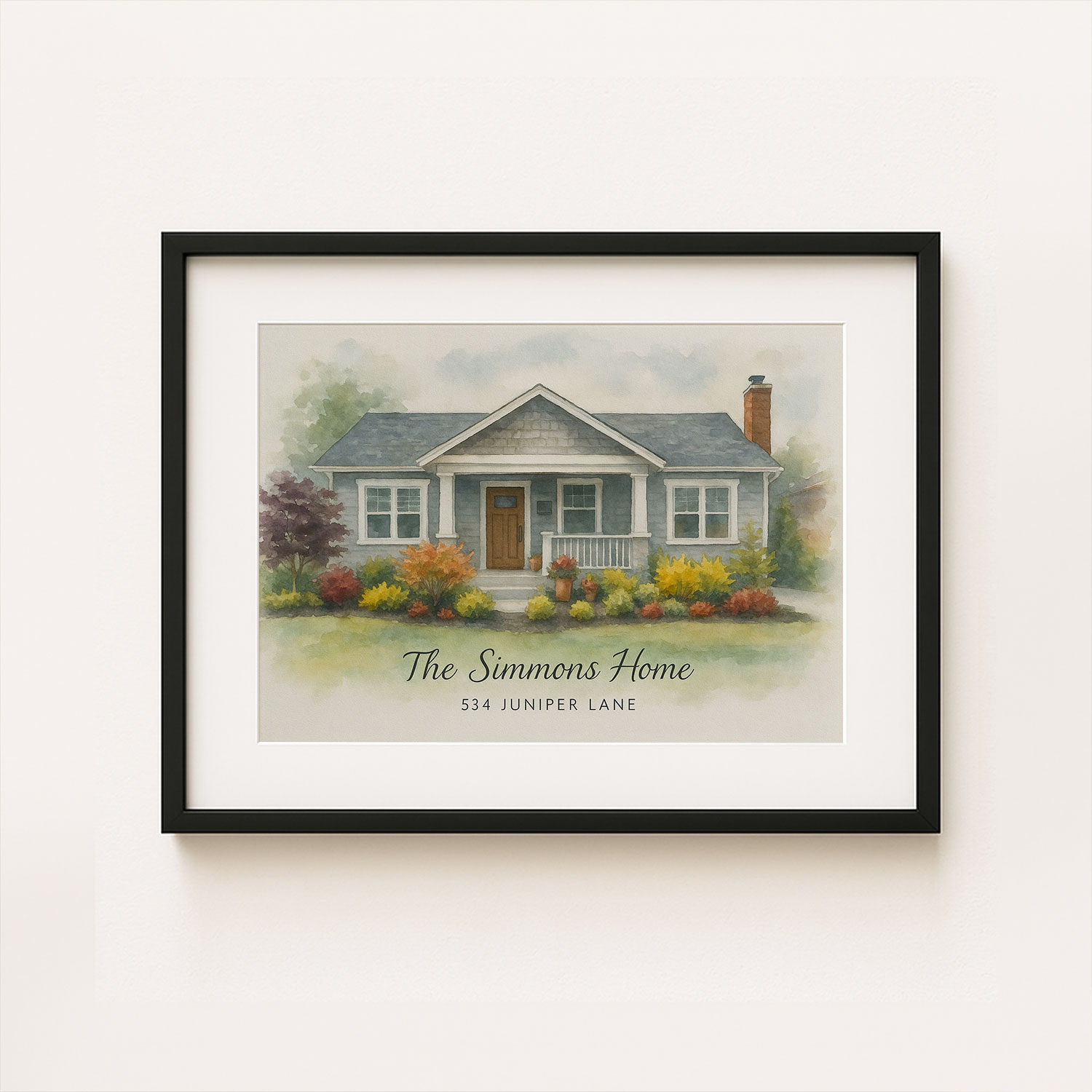 Custom Watercolor House Portrait The Simmons Home At 534 Juniper Lane Unique Wall Art For Home Decor