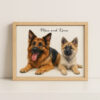 Custom Watercolor Pet Portrait Of German Shepherds Max And Kona Cherish Your Furry Companions In Style