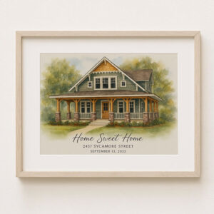 Hand Painted Watercolor Print Of Your Dream Home Customizable Home Sweet Home Decor
