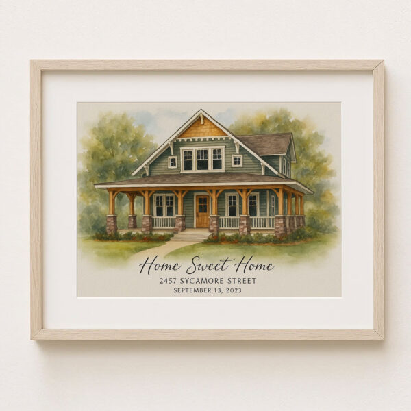 Hand Painted Watercolor Print Of Your Dream Home Customizable Home Sweet Home Decor