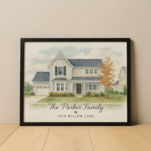 Personalized Family Home Portrait Watercolor Art The Parker Family At 2479 Willow Lane