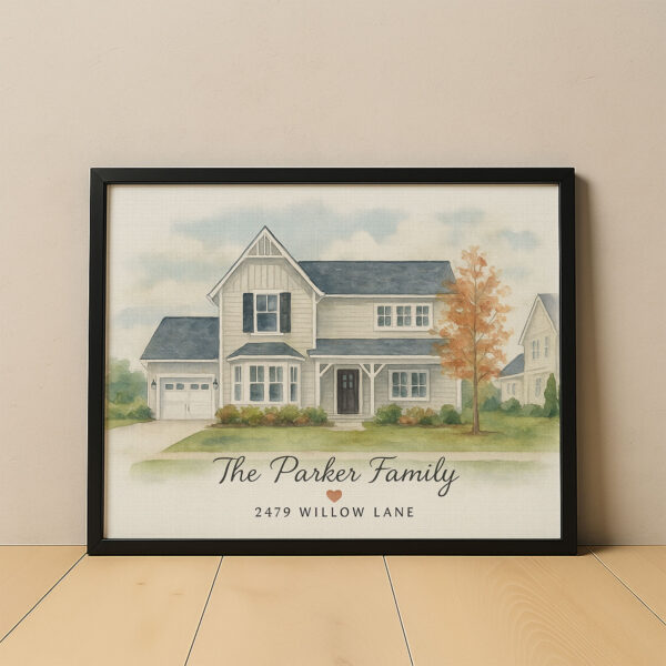 Personalized Family Home Portrait Watercolor Art The Parker Family At 2479 Willow Lane