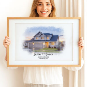 Personalized First Home Watercolor Print For Couples Custom Art For Justin Sarah Heartfelt Gift Idea