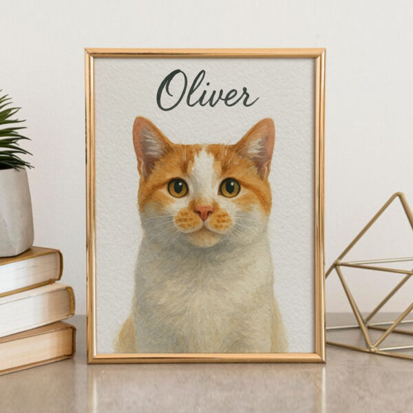 Personalized Watercolor Cat Portrait Of Oliver Unique Pet Art For Cat Lovers