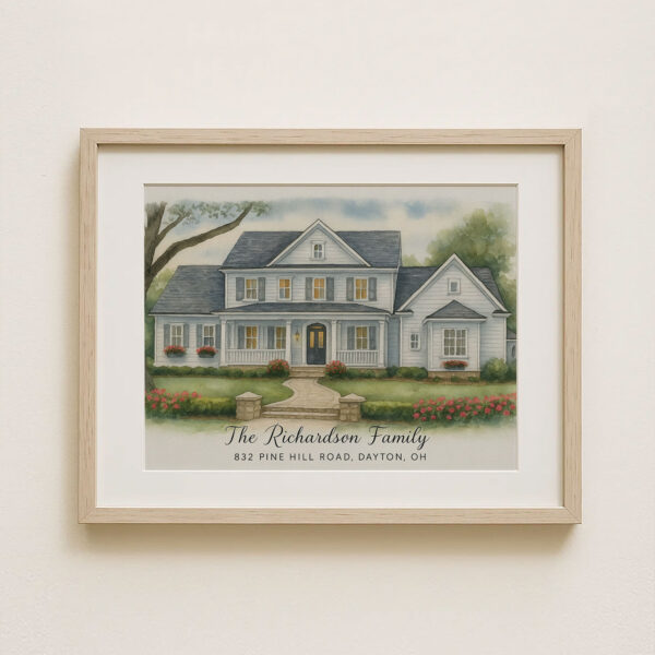 Personalized Watercolor Family Home Portrait Custom Art For Your Family Residence
