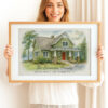 Personalized Watercolor Family Portrait Of Your Home Custom Artwork For Unique Gifts
