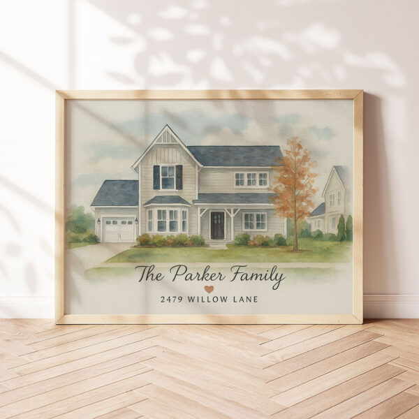 Personalized Watercolor Family Portrait The Parker Family Home At 2479 Willow Lane