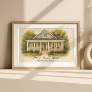 Personalized Watercolor Home Portrait Custom Home Sweet Home Art Print For Your Address