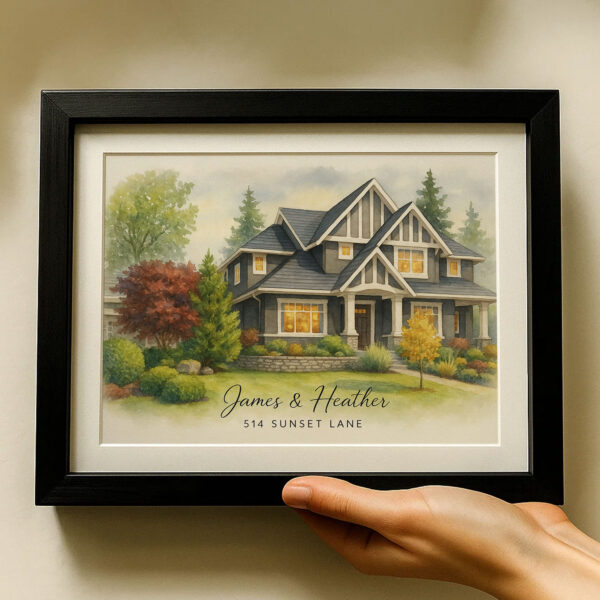 Personalized Watercolor Home Portrait For James Heather At 514 Sunset Lane