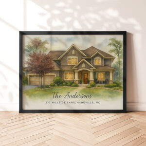 Personalized Watercolor Home Portrait The Andersons At 327 Hillside Lane Asheville Nc