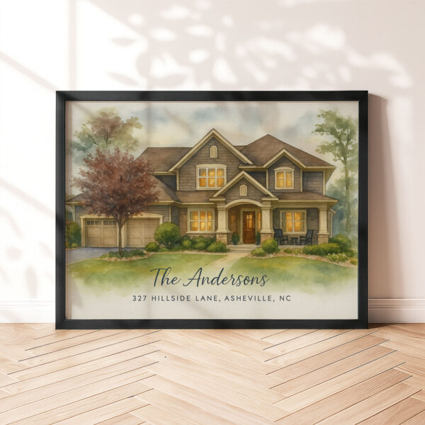 Personalized Watercolor Home Portrait The Andersons At 327 Hillside Lane Asheville Nc