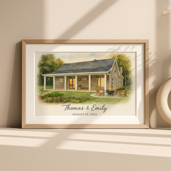 Personalized Watercolor House Portrait For Couples Thomas Emily Established August 12 2022