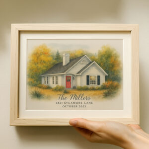Personalized Watercolor House Portrait For The Millers At 4821 Sycamore Lane Unique Home Decor Gift