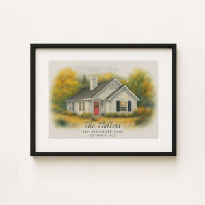 Personalized Watercolor House Portrait For The Millers Custom Family Home Art
