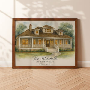 Personalized Watercolor House Portrait For The Mitchells Custom Art For Home Decor
