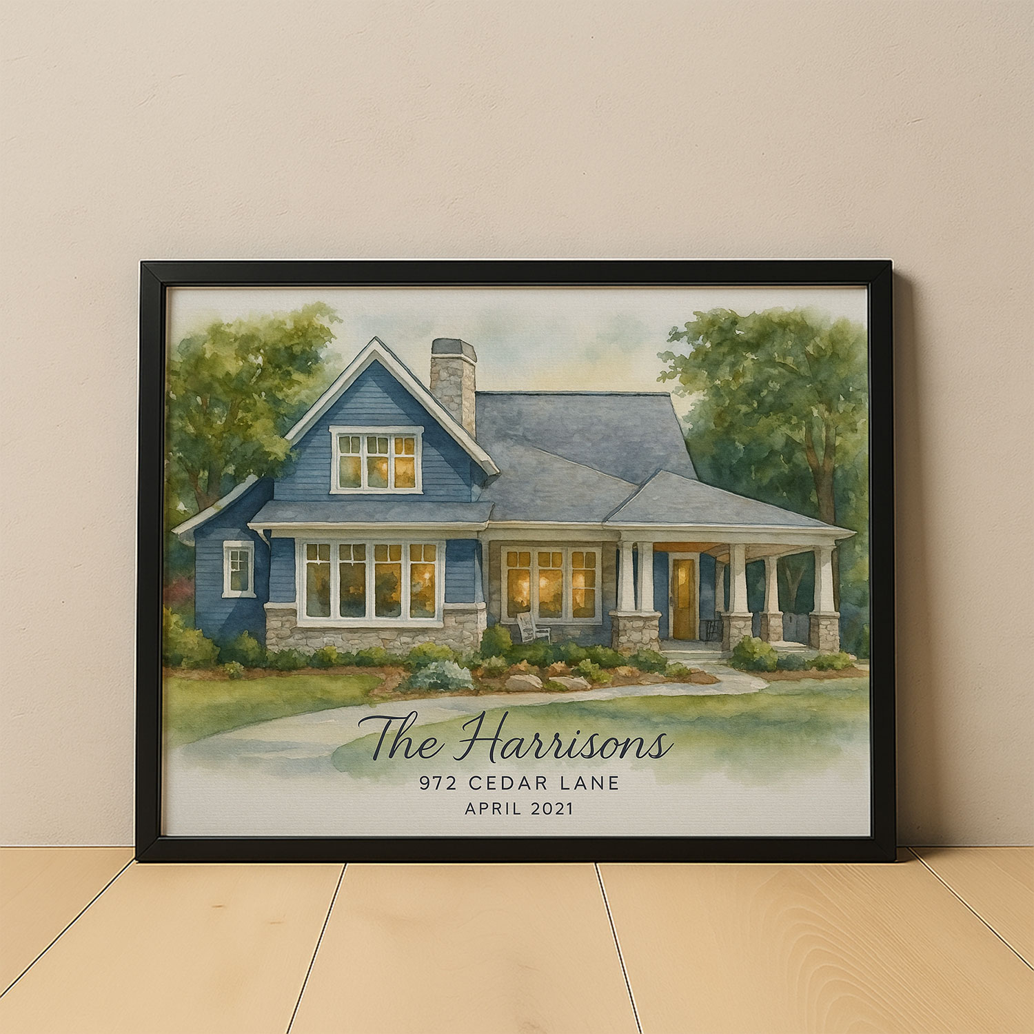 Personalized Watercolor House Portrait Of The Harrisons At 972 Cedar Lane Unique Home Decor Gift For Any Occasion
