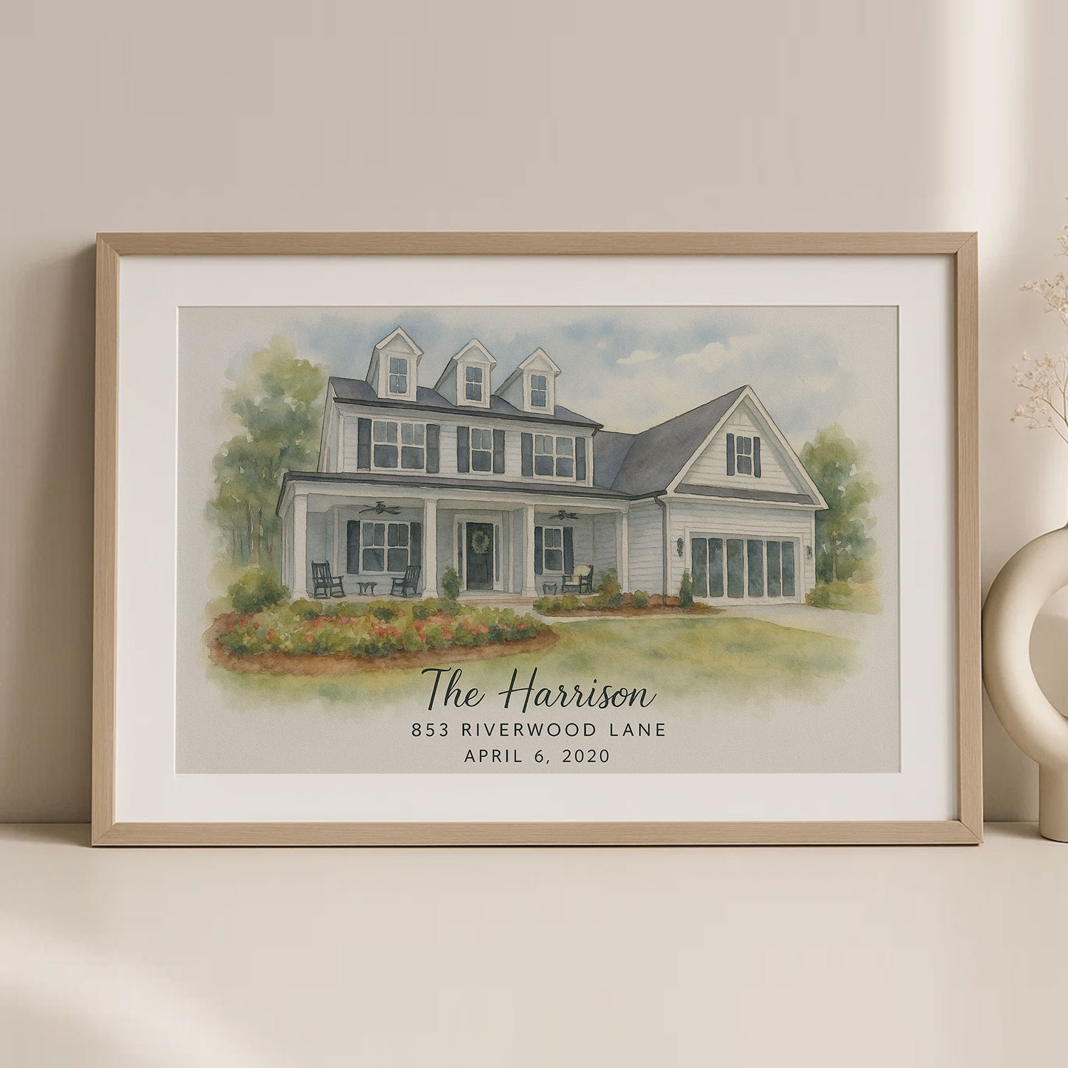 Personalized Watercolor House Portrait The Harrison Family At 853 Riverwood Lane Custom Art For Home Decor