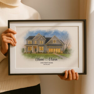 Personalized Watercolor Painting Of Your First Home Custom Family Name Art For Unique Housewarming Gift