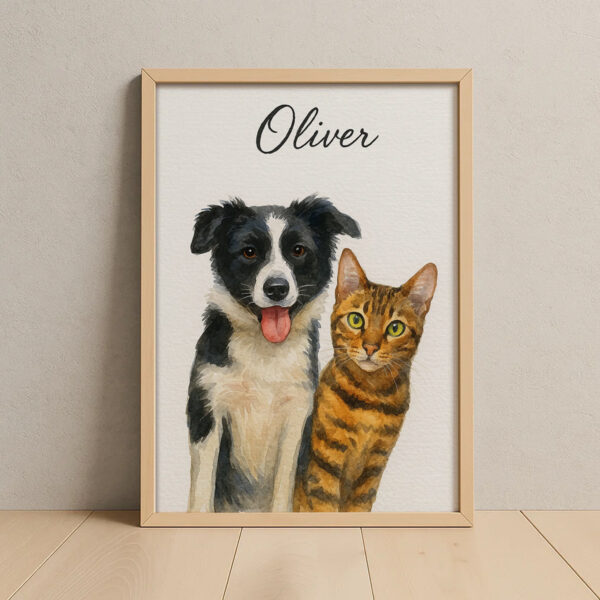 Personalized Watercolor Pet Portrait Adorable Dog And Cat Artwork Featuring Your Fur Friend Oliver